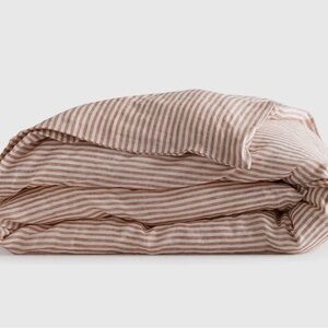 NWOT QUINCE European Linen Duvet Cover - Terracotta/White Stripe - Full/Queen
